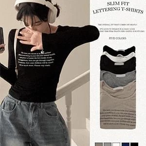 애브리띵 쫀쫀 레터링 유넥 슬림핏 시스루 긴팔 티셔츠